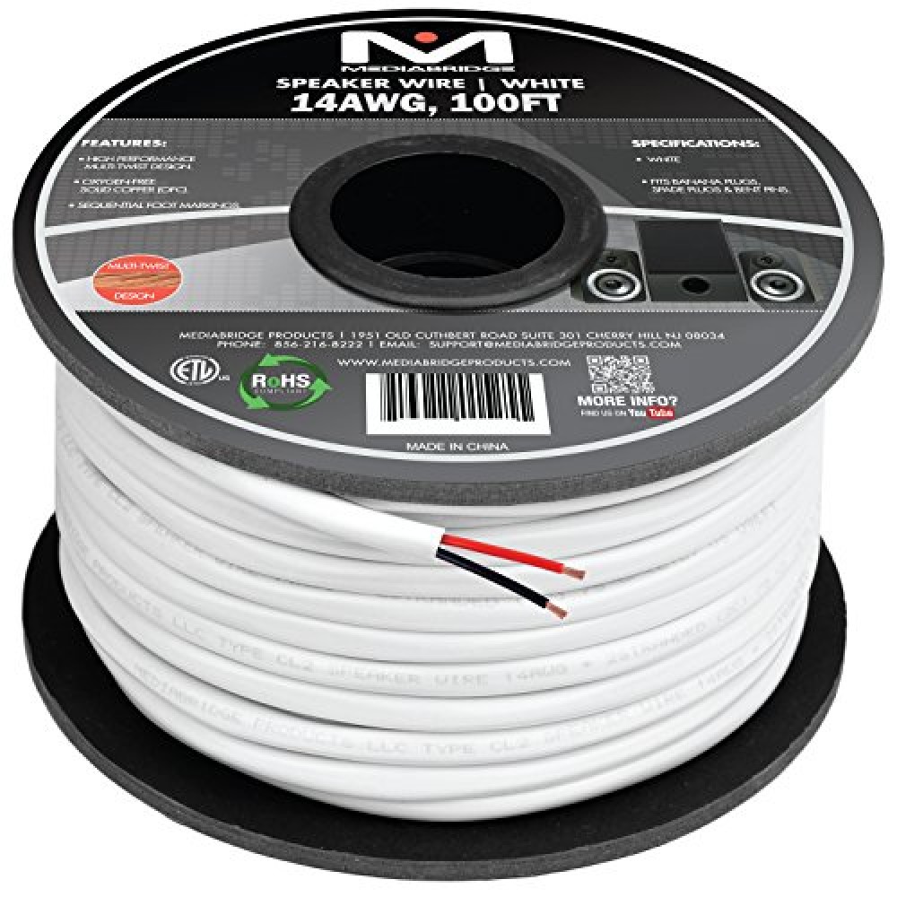 Mediabridge 14AWG 2 Conductor Speaker Wire 100 Feet White 99 9 